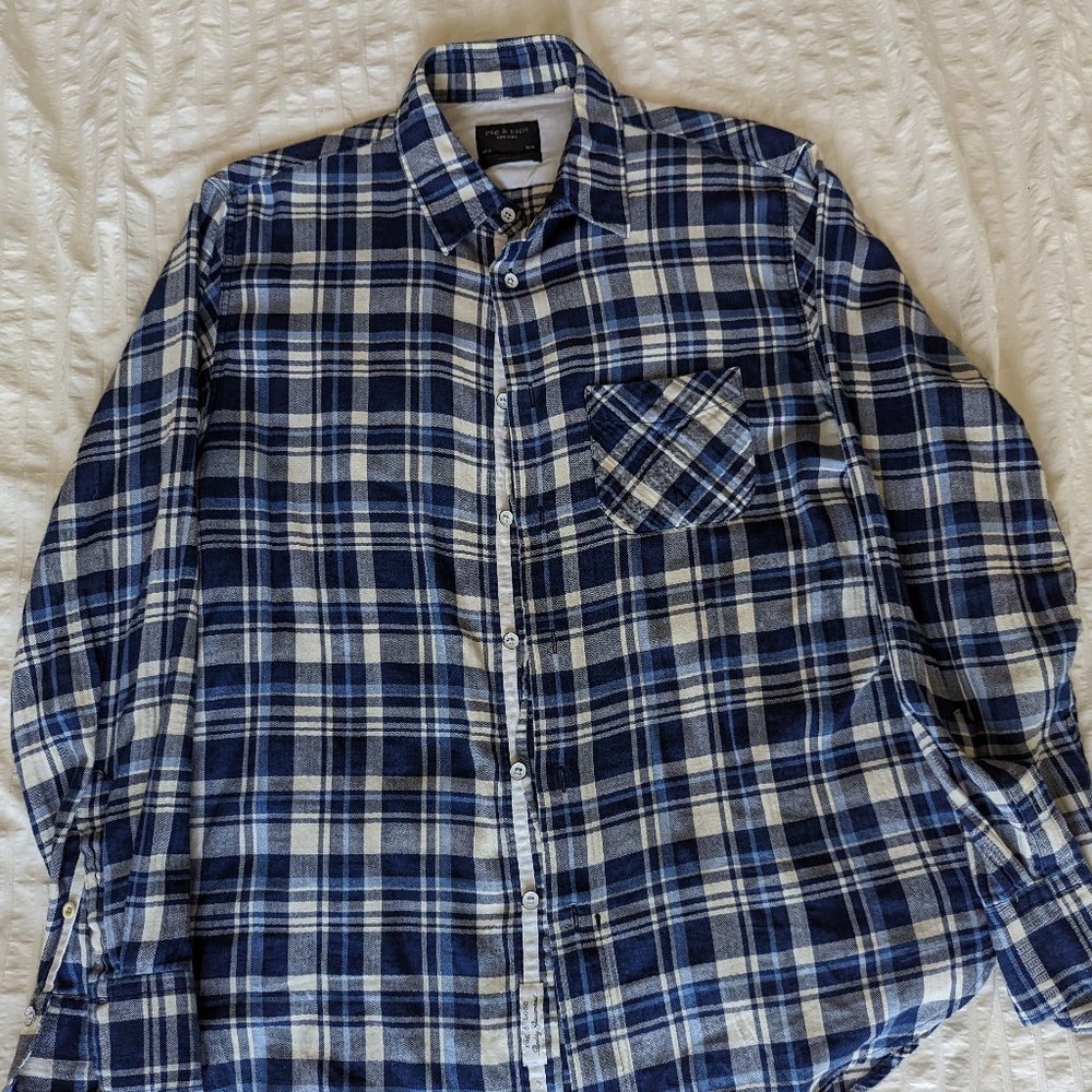 Rag & Bone Flannel Shirt Blue and White